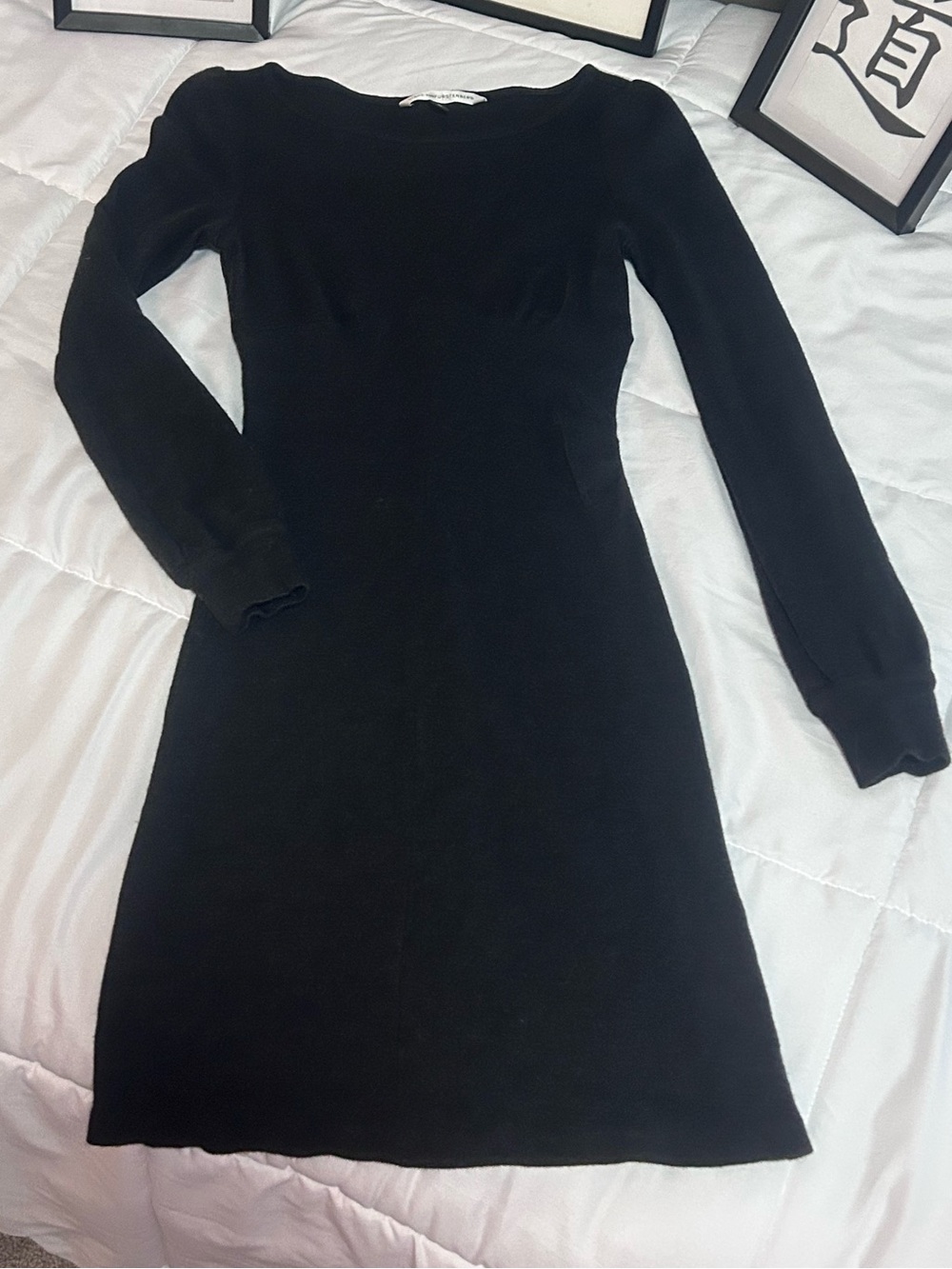Diane Von Furstenberg 100% Wool Charcoal Grey Long-Sleeve Sheath Dress